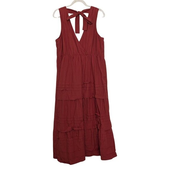 Marie Oliver Gabbie Tiered Dress Womens Size 4 V Neck Clay Brick Red Sleeveless - Picture 6 of 11